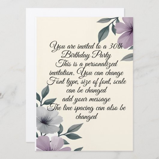 Personalized Floral Anything Invitation 招待状 (正面/裏面)