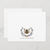 Personalized Floral Bee Laurel ノートカード (正面/裏面)