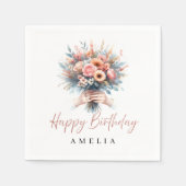 Personalized Floral Birthday Napkins Custom Name スタンダードカクテルナプキン (正面)