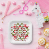 Personalized Floral Birthday Party Plates ペーパープレート (パーティー)