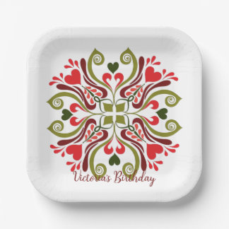 Personalized Floral Birthday Party Plates ペーパープレート