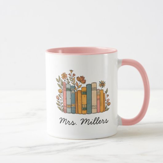 Personalized Floral Books Mug, teacher coffee mug, マグカップ (右)