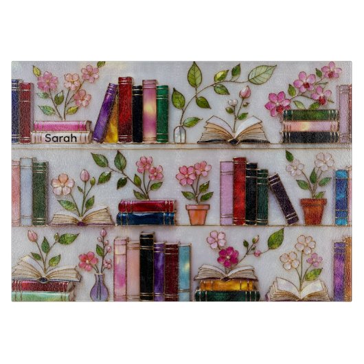 Personalized Floral Bookshelf Cutting Board カッティングボード (正面)