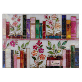 Personalized Floral Bookshelf Glass Cutting Board カッティングボード