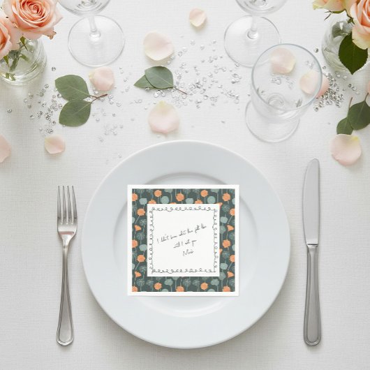 Personalized Floral Border Love Note Napkin  スタンダードカクテルナプキン