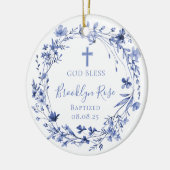 Personalized Floral Boy Girl Baptism Photo セラミックオーナメント (左)