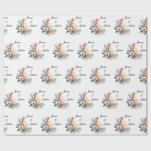 Personalized Floral Bridal Wedding Wrapping Paper ラッピングペーパー (フラット)
