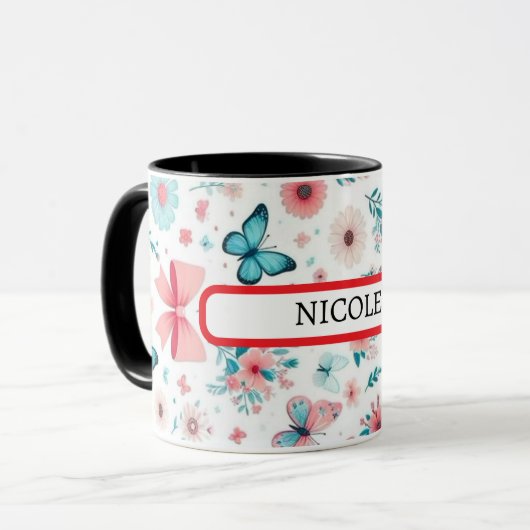 “Personalized Floral Butterfly Coffee Mug for Gift マグカップ (正面左)