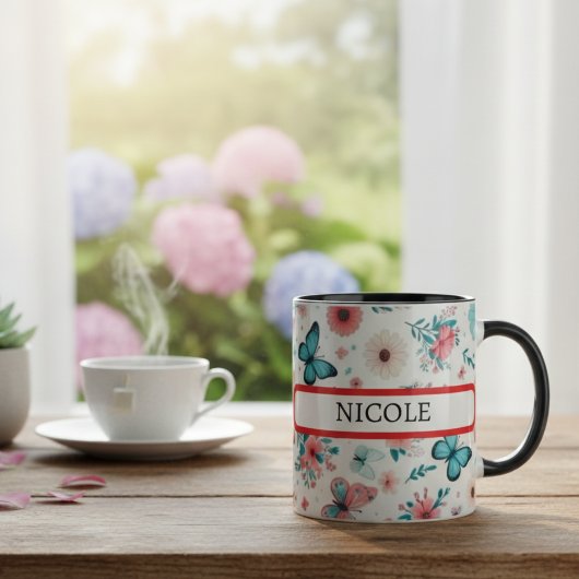 “Personalized Floral Butterfly Coffee Mug for Gift マグカップ