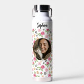 Personalized Floral Cat Mom Water Bottle ウォーターボトル (正面)