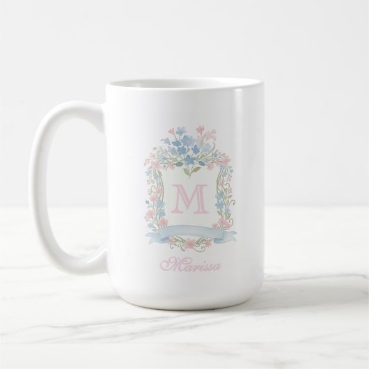 Personalized Floral Crest Mug コーヒーマグカップ (左)