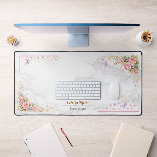 Personalized Floral Desk Mat - Elegant Workspace デスクマット (オフィス1)