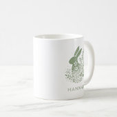 Personalized Floral Easter Bunny コーヒーマグカップ (正面右)