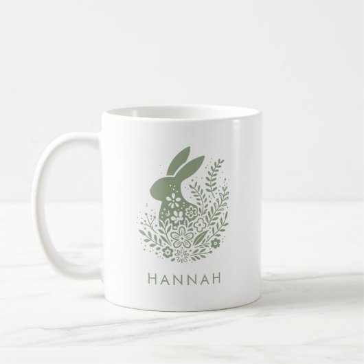 Personalized Floral Easter Bunny コーヒーマグカップ (左)