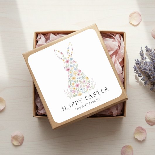 Personalized Floral Easter Bunny | Custom  スクエアシール