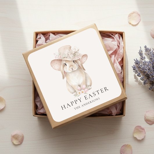 Personalized Floral Easter Bunny | Vintage スクエアシール
