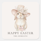 Personalized Floral Easter Bunny | Vintage スクエアシール (正面)