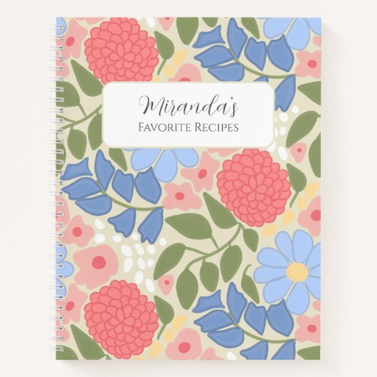 Personalized Floral Favorite Recipe Notebook ノートブック (正面)