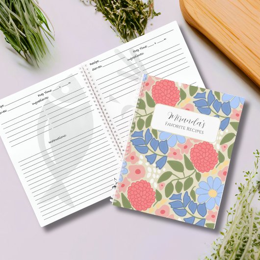 Personalized Floral Favorite Recipe Notebook ノートブック
