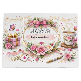 Personalized Floral Gift Bag With Custom Name ラージペーパーバッグ