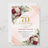 Personalized floral gold 70th birthday invite card 招待状 (正面)