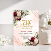 Personalized floral gold 70th birthday invite card 招待状
