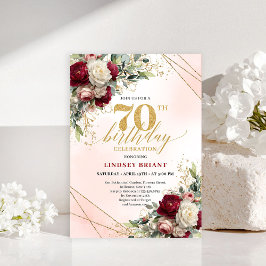 Personalized floral gold 70th birthday invite card 招待状