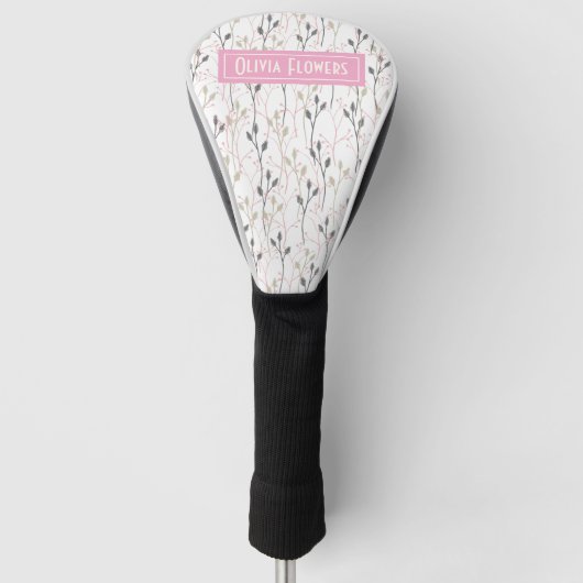 Personalized Floral Golf Club Head Cover with Name ゴルフヘッドカバー (正面)