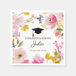 Personalized Floral Graduation Party Decor スタンダードカクテルナプキン