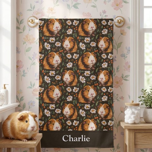 Personalized Floral Guinea Pig バスタオル