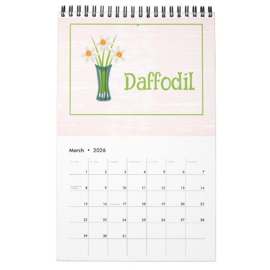 Personalized Floral Illustrations Calendar カレンダー (3月 2026)