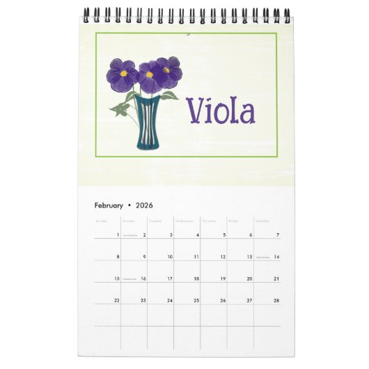 Personalized Floral Illustrations Calendar カレンダー (2月 2026)