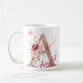Personalized Floral Initial Mug - Letter A コーヒーマグカップ (左)