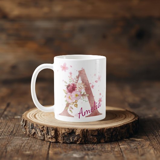 Personalized Floral Initial Mug - Letter A コーヒーマグカップ