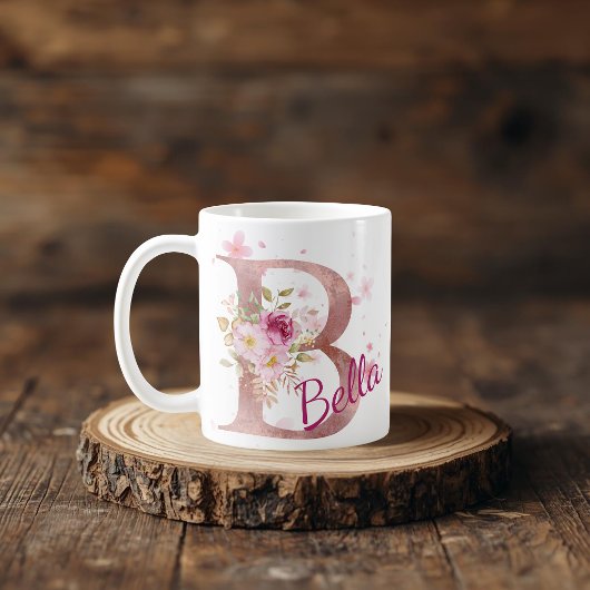 Personalized Floral Initial Mug – Letter B コーヒーマグカップ