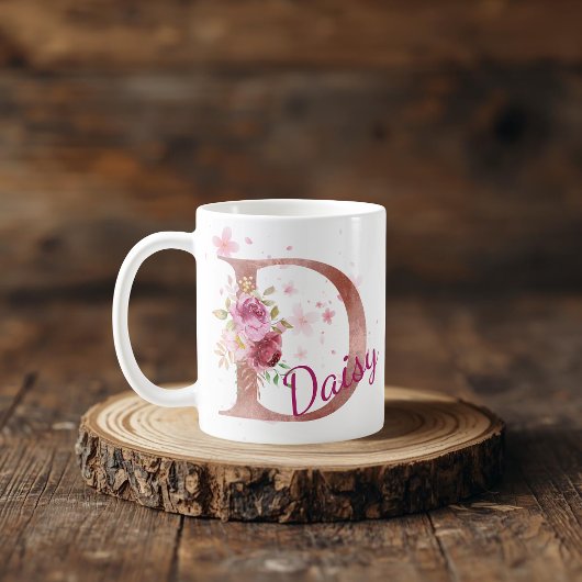Personalized Floral Initial Mug – Letter D コーヒーマグカップ