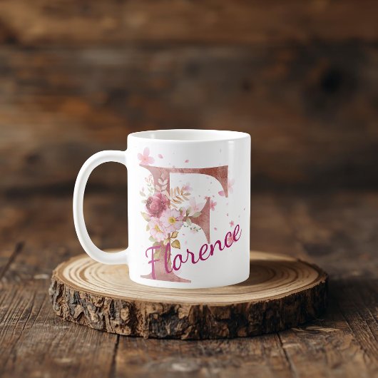 Personalized Floral Initial Mug – Letter F コーヒーマグカップ