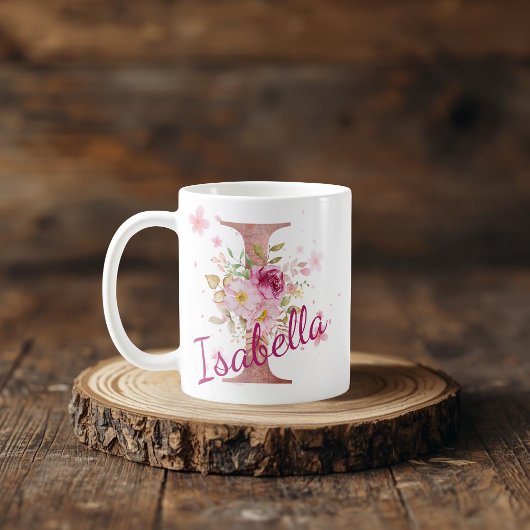 Personalized Floral Initial Mug – Letter I コーヒーマグカップ