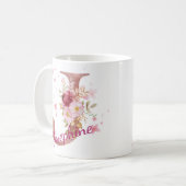 Personalized Floral Initial Mug – Letter J コーヒーマグカップ (正面左)