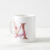 Personalized Floral Initial Mug – Letter M コーヒーマグカップ (正面左)