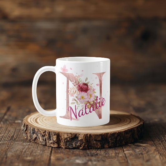Personalized Floral Initial Mug – Letter N コーヒーマグカップ