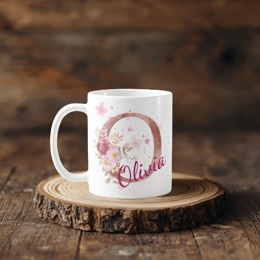 Personalized Floral Initial Mug – Letter O コーヒーマグカップ