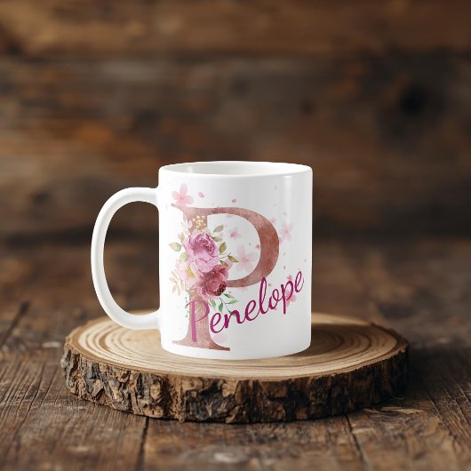 Personalized Floral Initial Mug – Letter P コーヒーマグカップ