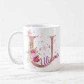 Personalized Floral Initial Mug – Letter U コーヒーマグカップ (左)