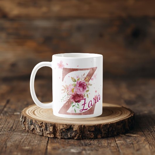 Personalized Floral Initial Mug – Letter Z コーヒーマグカップ