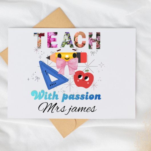 Personalized floral letter coquette bow teacher サンキューカード