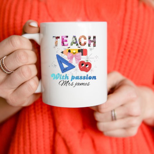 Personalized floral letter coquette bow teacher マグカップ