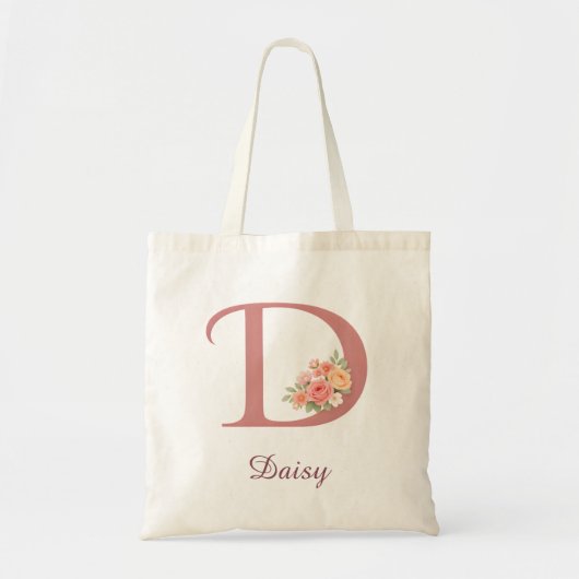 Personalized Floral Letter D Monogram Tote トートバッグ (正面)