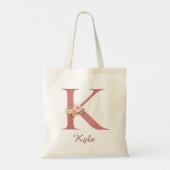 Personalized Floral Letter K Monogram Tote トートバッグ (裏面)