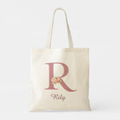 Personalized Floral Letter R Monogram Tote トートバッグ (裏面)